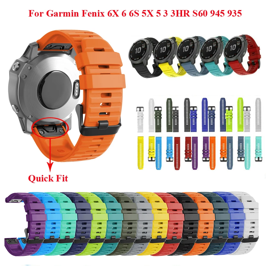 

26 22MM Quick Fit Watchband Strap For Garmin Fenix 6X 6 6S 5 5X 3 3 HR Watch Silicone Quick Release Easyfit Wrist Band Strap