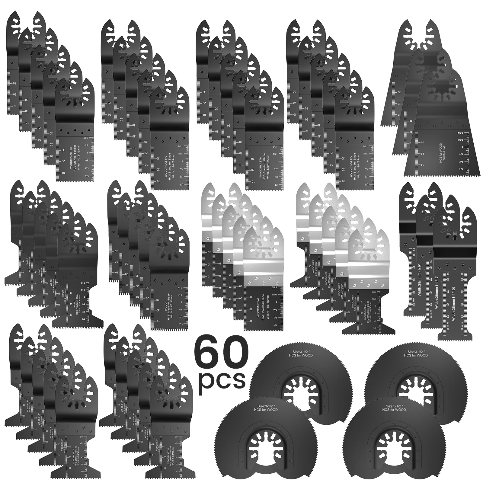 

60Pcs Multitool Blades Sharp Oscillating Saw Blades HCS Oscillating Tool Multi-function Tool Saw Blades Renovator Trimmer Blades