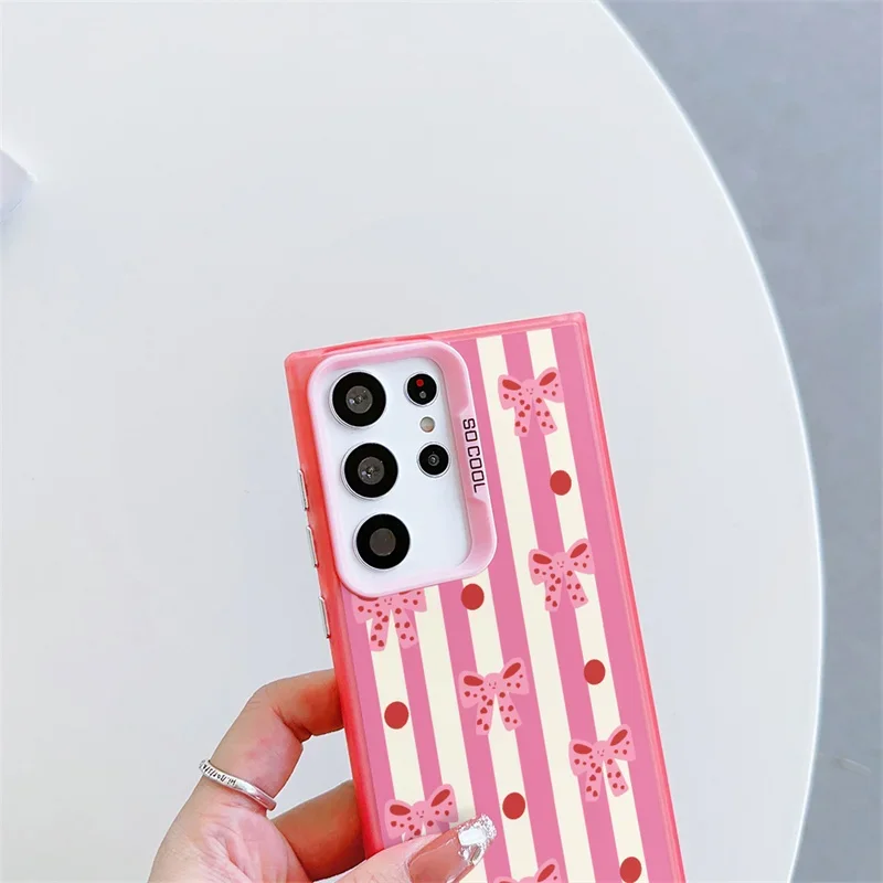 Cute Pink Stripe Bow Bowknot Laser Cartoon Luxury Phone Case
