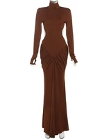 Weird Puss Backless Maxi Dress Women Long Sleeve Shoulder Pads Waistless Peach Buttocks Ruched Elegant Banquet Skinny Vestidos - Image 6