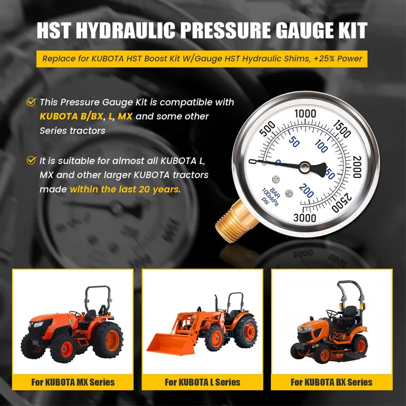 Replace for KUBOTA Boost kit W/Gauge HST Hydraulic Shims Fit for KUBOTA MX, L, B/BX Series, Increase Power by 25%