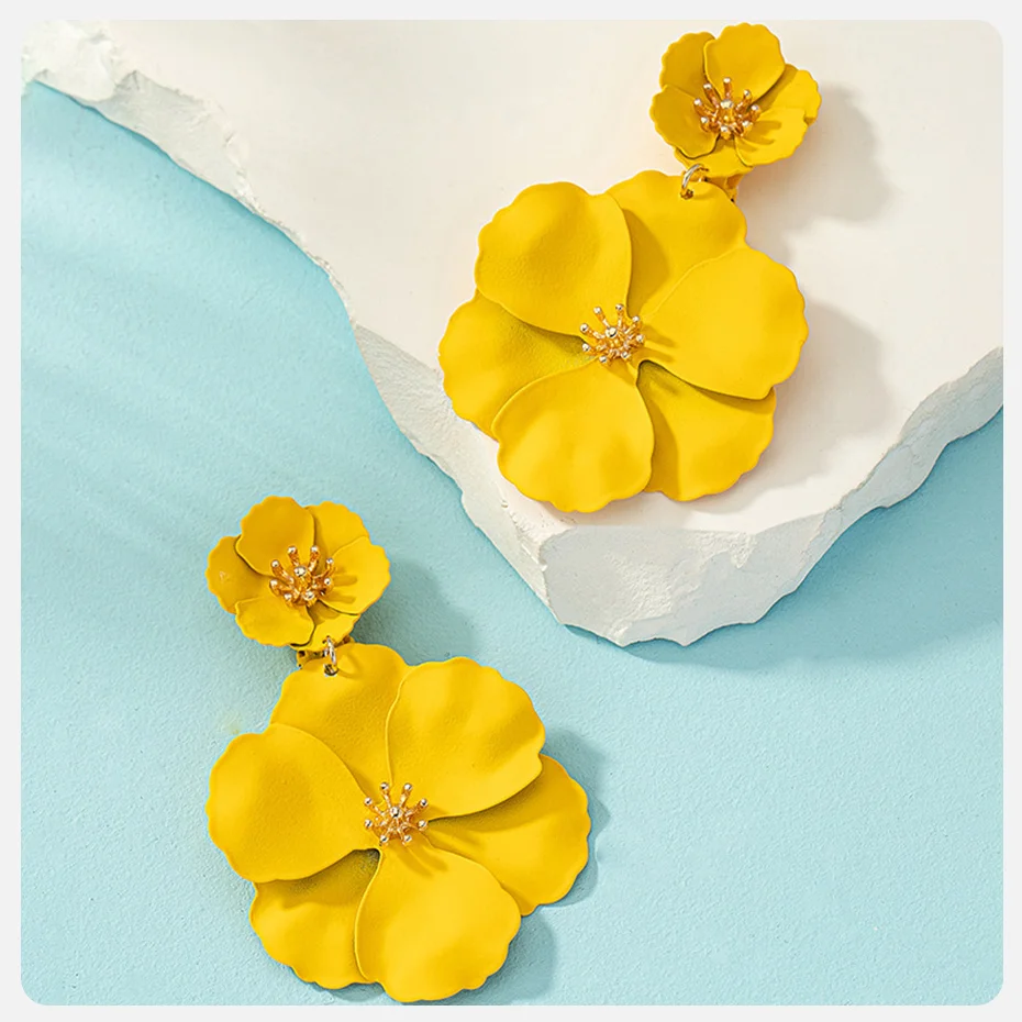 Vnox Neue Trendige Sprühlackierte Bunte Blumen-Ohrringe Exquisite Niedliche Doppelschichtige Blumen-Charm-Ohrhänger Geschenk – Detail 12