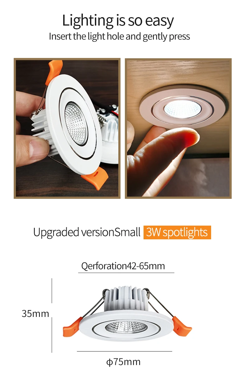 Description Picture 5 of itemRecessed mini Spotlight 【42mm-65mm hole】1w 3w LED ceiling light 110 volt 220V indoor embedded small downlight with driver set