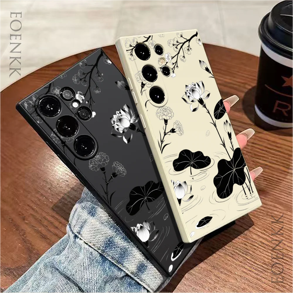 Elegant Black and White Lotus Pond Soft Phone Case Cover