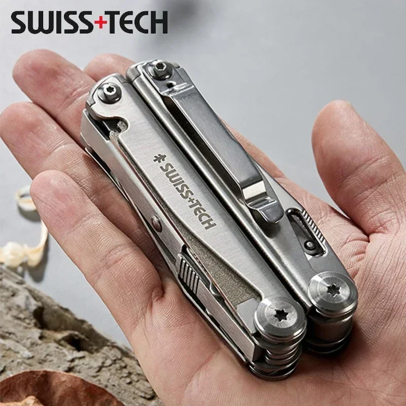 SWISS TECH 18-in-1-Multitool-Zange, zusammenklappbar, multifunktionales Kombinationswerkzeug, Taschenmesser, tragbare EDC-Ausrüstung für den Außenbereich