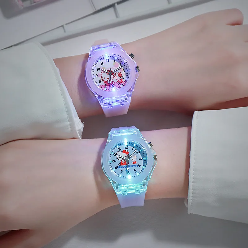 Hello Kitty Children Watches Girls Color Light Source Silicone Strap Kids Watch with Box Gift Clock Wrist Relogio Feminino 2