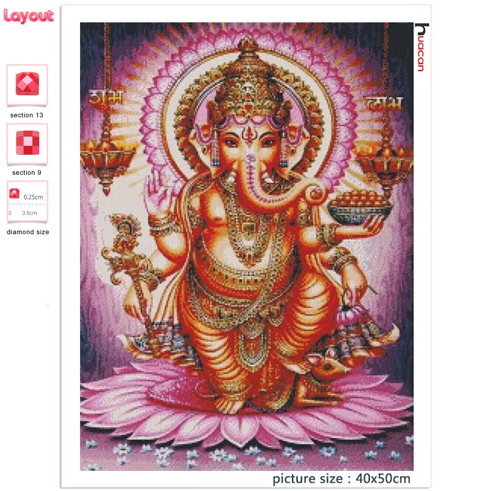 Huacan مربع/جولة الماس اللوحة غانيشا ملصق ديكور الماس التطريز عبر غرزة  الفيل الله فسيفساء الصورة - AliExpress, image size:1000x1000