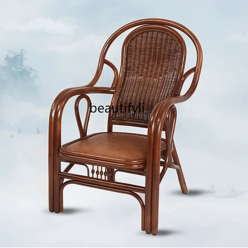 

zqIndonesia RattanThick Rattan High Back Rattan Chair Living Room Sofa Exquisite Executive Chair Full Rattan Leisure Chair