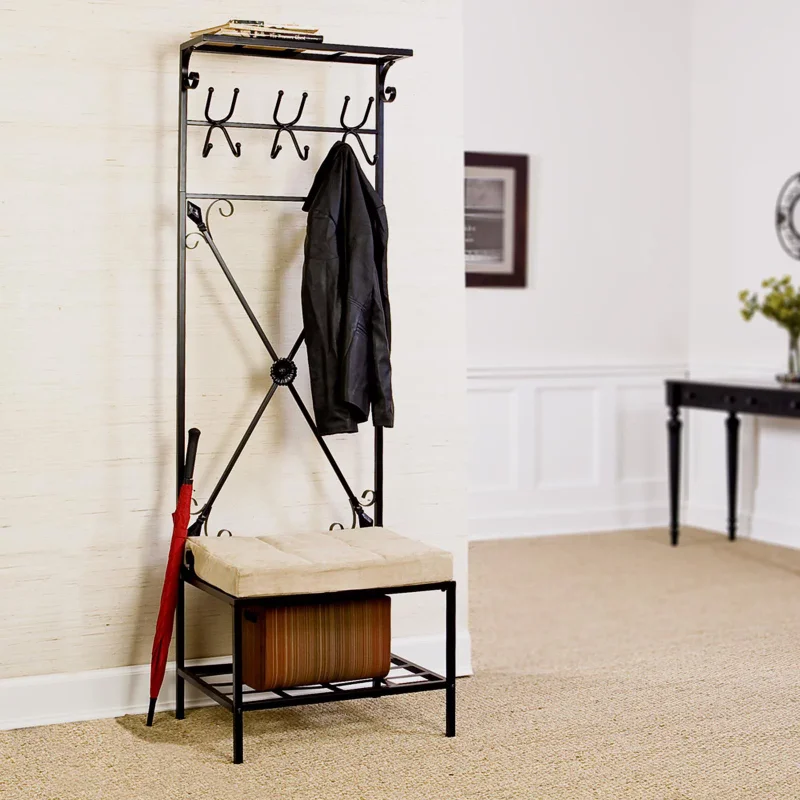 

Entryway Storage Rack / Bench Seat-Material:Metal,Size:24"W x 18"L x 72.5"H coat rack shoe rack