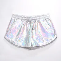 2026 Spring New Women's Silver Elastic Drawstring PU Shorts Stylish and Sexy Mini Shorts Available in Gold,Green,Black,Pink. - Image 3
