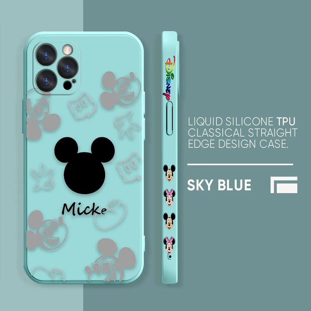Case For iPhone 14 13 12 11 Pro XS Max Mini X XR 7 8 6 6S Plus Colour Simple Liquid Silicone Case Anime Cute Mickey Minnie Mouse