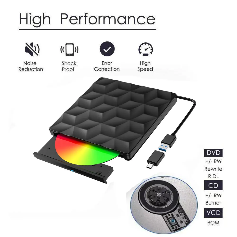 DVD Player CD Player External DVD Player USB 3.0 type-c CD DVD Portable Disc Drive CD Burner Reader for Laptop Desktop PC Windows Linux OS Apple Mac