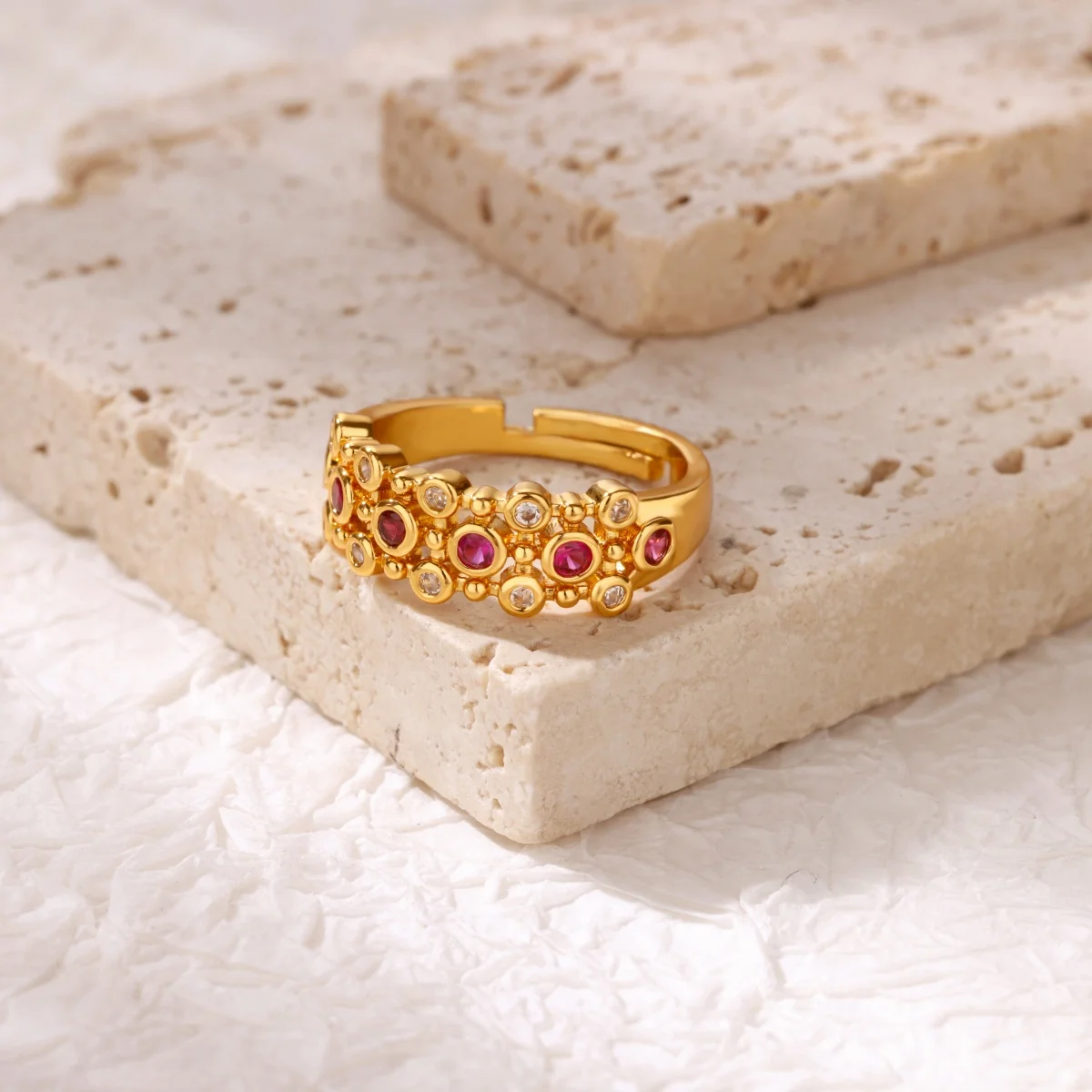 Zircon Multi-layer Round Adjustable Rings Gold For Women