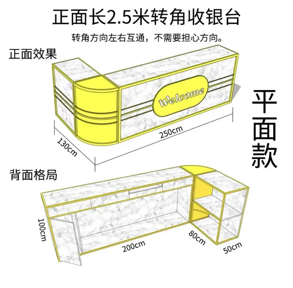 Commercial Furniture Front Table Luxury Pink White Gold Reception Desk Office Building Application Reception Desk