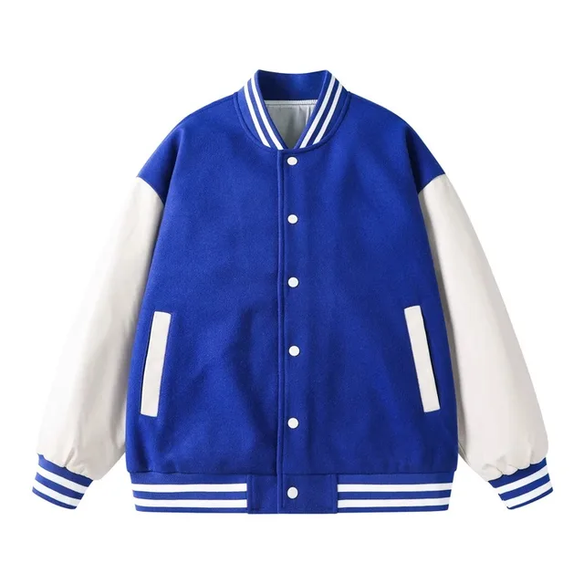 Customizable Baseball Jackets for Men & Women | Fashionable Patchwork Sports Coat with Leather Sleeves | Quality Button-Up Design