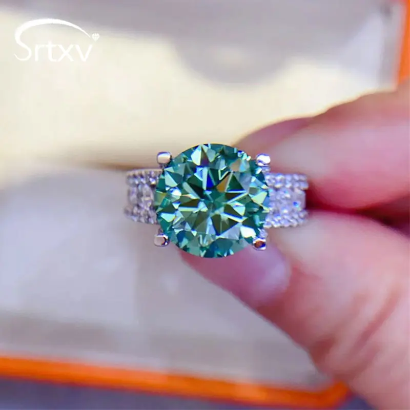 D Color VVS Sterling Silver 925 Green Moissanite Engagement Ring