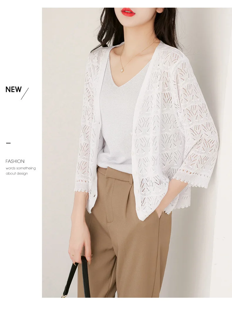 Spring Summer Women's Thin Hollow Knit Cardigan Korean Fashion Top Short Loose Air-conditioned Sunscreen Shirt Grace New