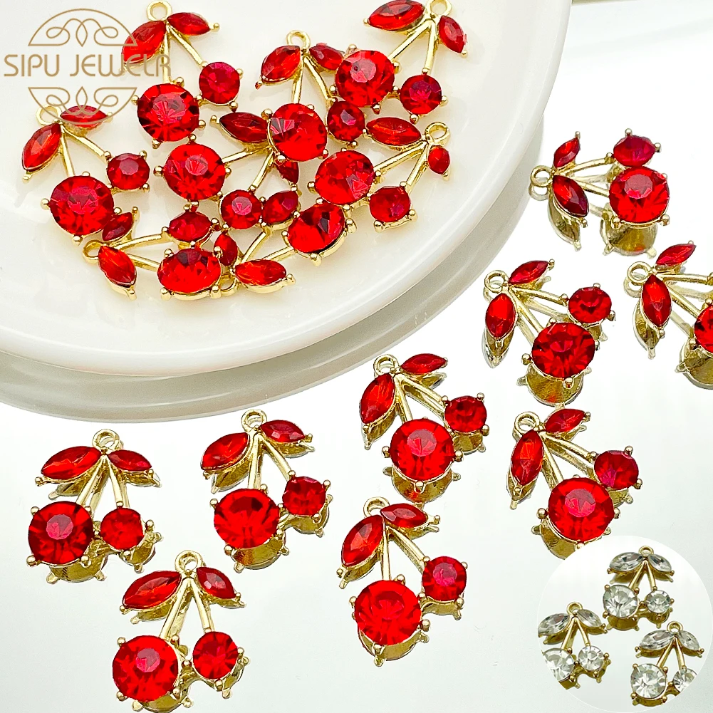 

10Pcs 19X19MM Red Transparent Crystal Cherry Charm For Fashion Jewelry Making Fine Pendant Necklace DIY Earring Accessories Bulk