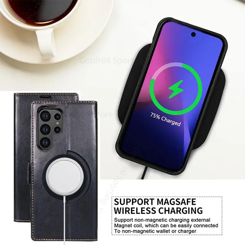 For Samsung S23 Ultra For Magsafe Leather Phone Case For Galaxy S22 S21 Plus Note 20 Ultra Wireless Magnetic Flip Wallet Cover