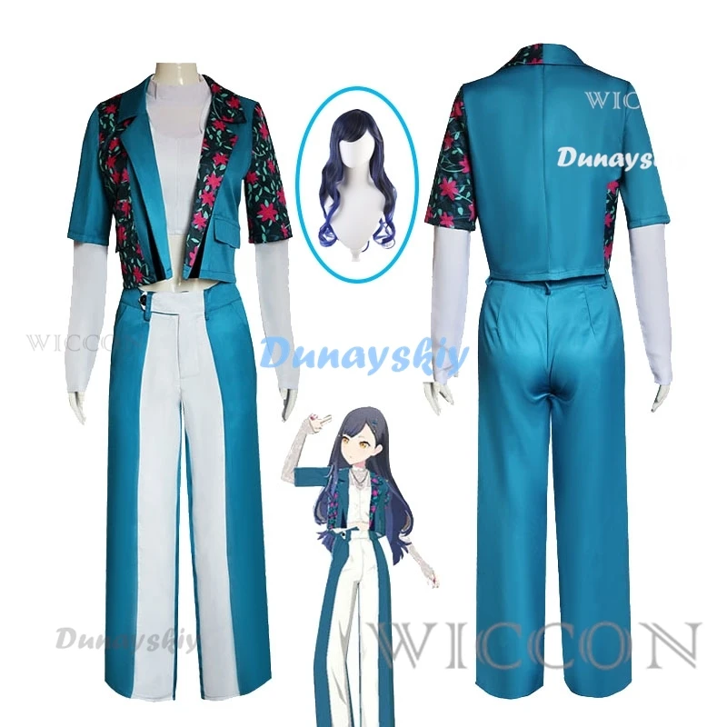 

New Project Sekai VBS Shiraishi An Cosplay Costume Wig Shiraishi An Fashion Blue Suit Wide Leg Pants Outfit Halloween Game Set