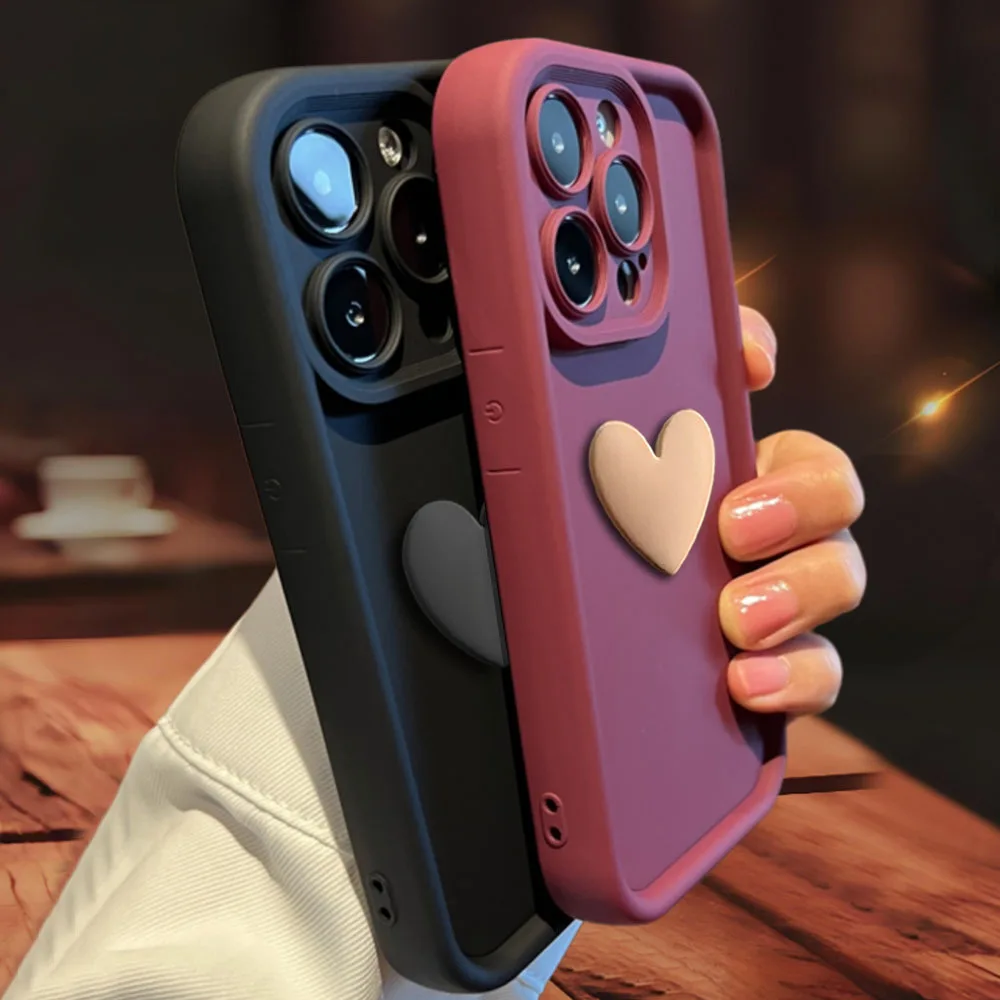 Cute Love Heart Matte Shockproof Phone Case with Enhanced Protection