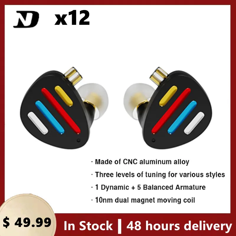 

ND X12 Gaming Earbuds 10MM Dynamic Driver+5BA Hybrid HiFi Stereo Noise Isolating IEM Wired Earphones With 2Pin Detachable Cable