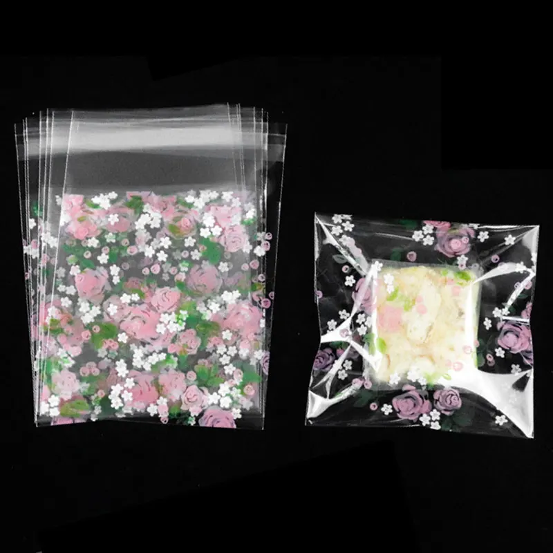 100Pcs Transparent Bags Wedding Bag Packing Candy Cookie Gift Bag for DIY Rose Flower Self Adhesive Bags Storage Wrapping Bags