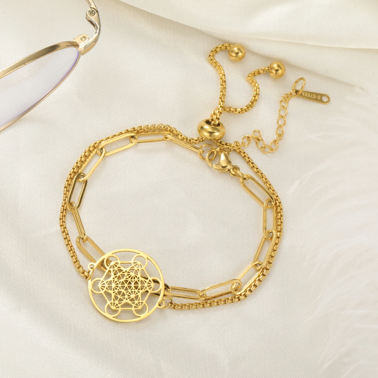 Lucktune Edelstahl Engel Siegel Erzengel Metatron Würfel Seil Armbänder für Frauen Spirituelles Amulett Schmuck Jubiläumsgeschenke – Detail 33
