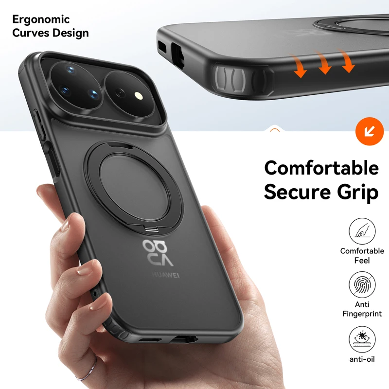 ELVEV Magnetic Ultra-Thin Matte Anti-Fingerprint Phone Case with Rotatable Ring Holder
