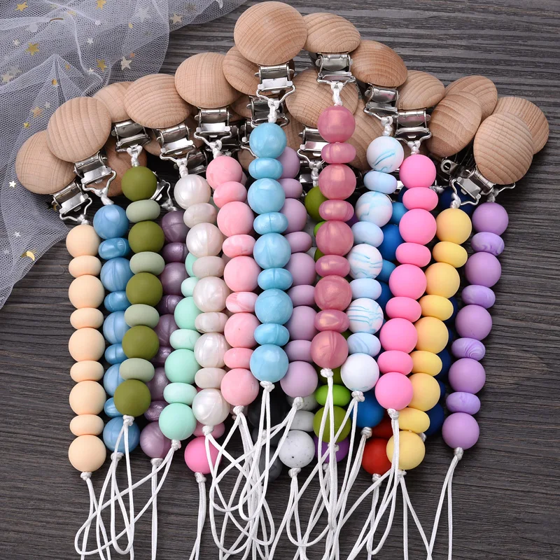 BabyColorfulBeechPacifierClipSiliconeRoundBeadsPacifierChain