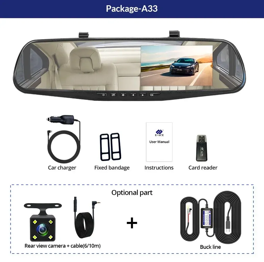 E-ACE ڵ DVR ̷  ķ, 4.3 ġ ̷, FHD 1080P ڵ  ķ,   ϱ, G-  ڽ