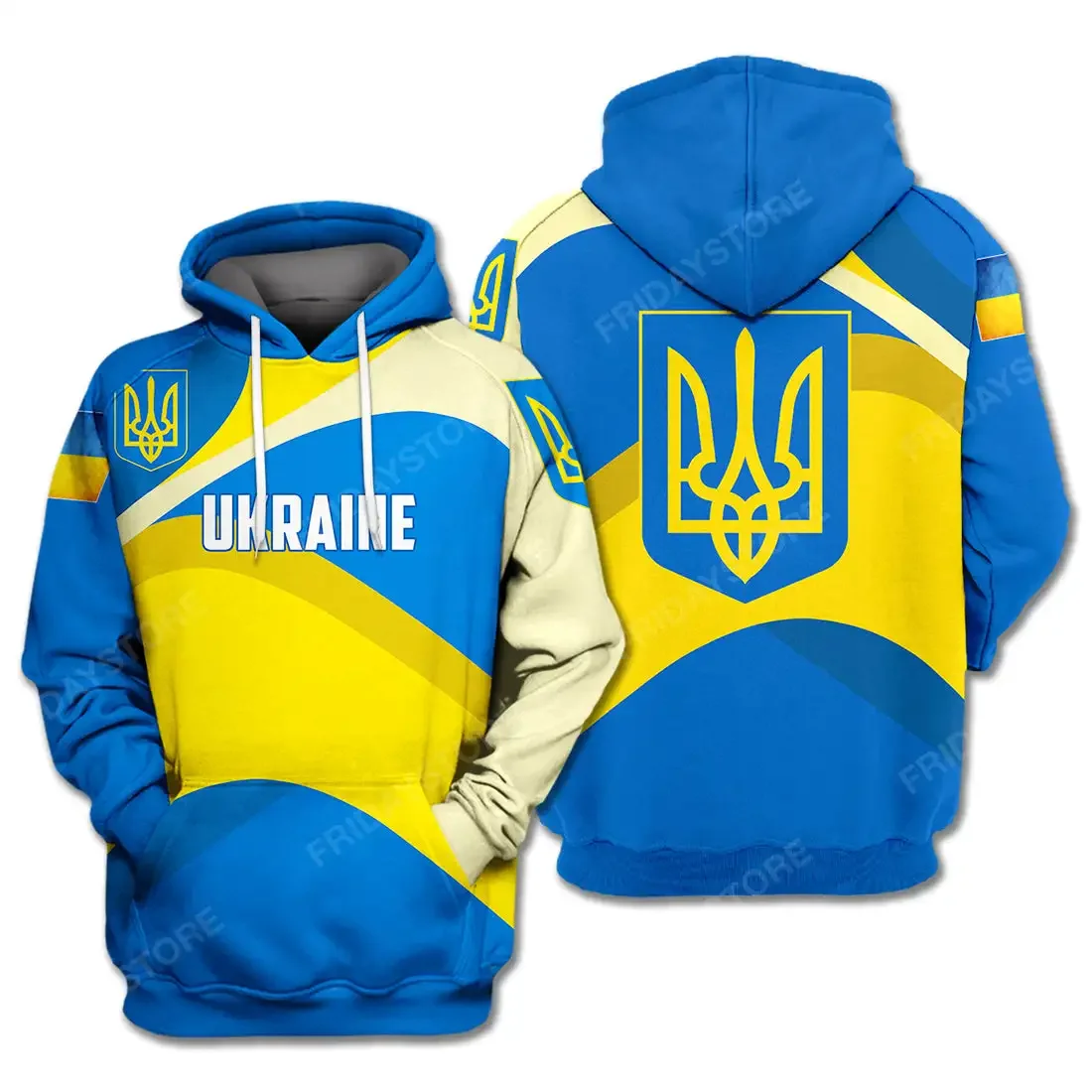 

Худи мужское голубое/желтое на молнии с украинским флагом