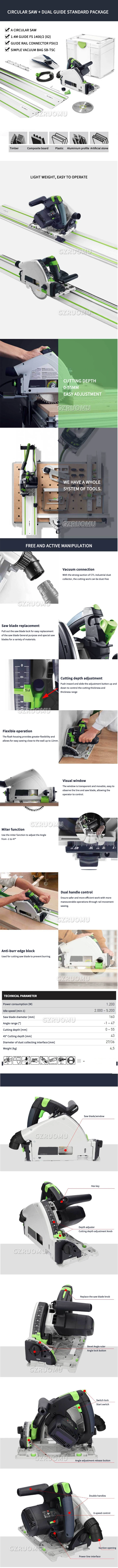 Woodworking Multifunctional Hand-held Cut-in Track Guide Electric Circular Saw W