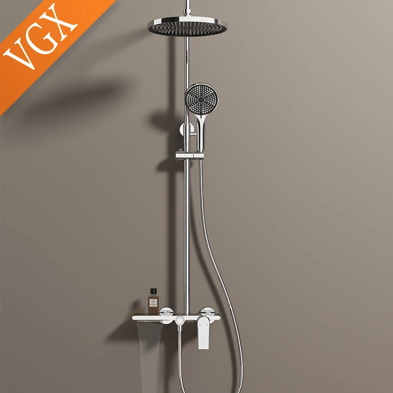 VGX Shower System Set Bathroom Shower Faucet Set 3-way Rainfall Shower Set Shower Mixer Crane with Hand Shower Set Gold Black 5