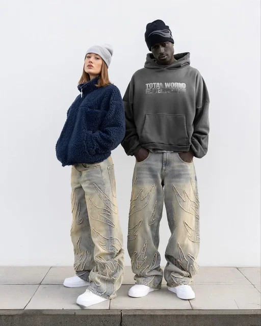 New Hot Selling Ripped Raw Edge Embroidered Denim Trousers Retro Harajuku Baggy Jeans Y2k Men Women Hip Hop Punk Casual Pants 6