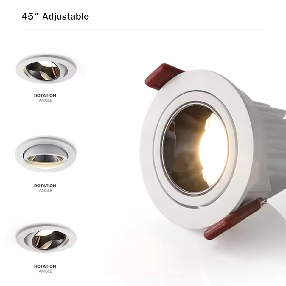둥근 디밍 가능 눈부심 방지 LED 매입형 다운라이트 7W/12W LED 천장 스포트라이트 각도 조절 가능 스포트라이트 홈 조명