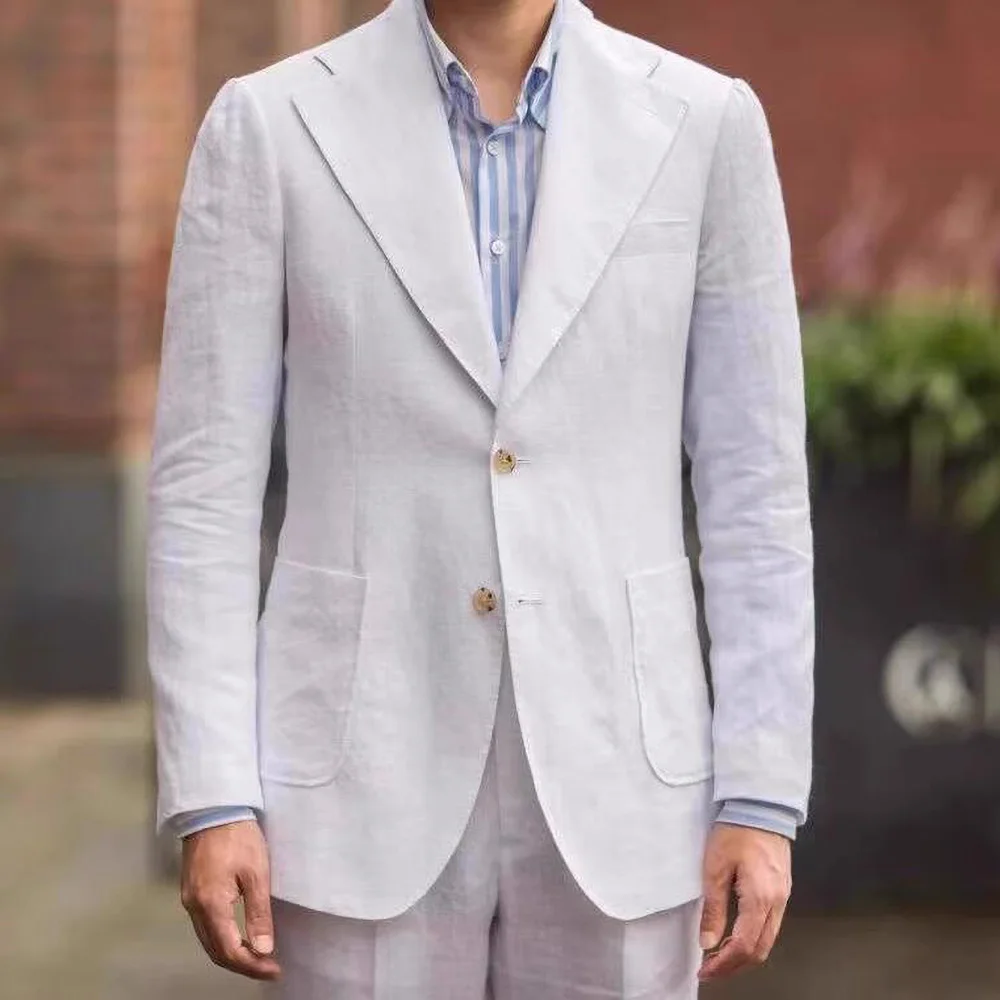 Blazer Men Summer Fashion Notch Lapel Two Buttons Thin Linen Suit Slim Fit Beach Casual Daily Wedding Tuxedo 1 Piece