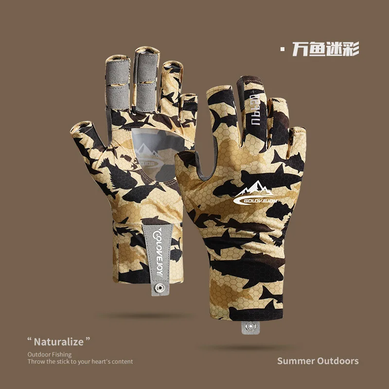 Summer new fishing gloves outdoor fishing ice silk breathable sea Luya half finger gloves palm hollow non-slip