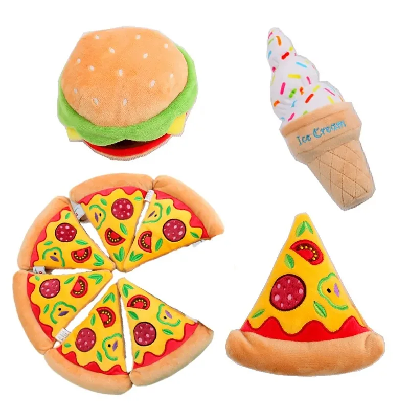 

Cute Plush Dog Toys Creative Burger Funny toy Interactive Squeaky Chew Bite Toy Pet Accessories Supplies Hamburg/Ice Cream/Pizza