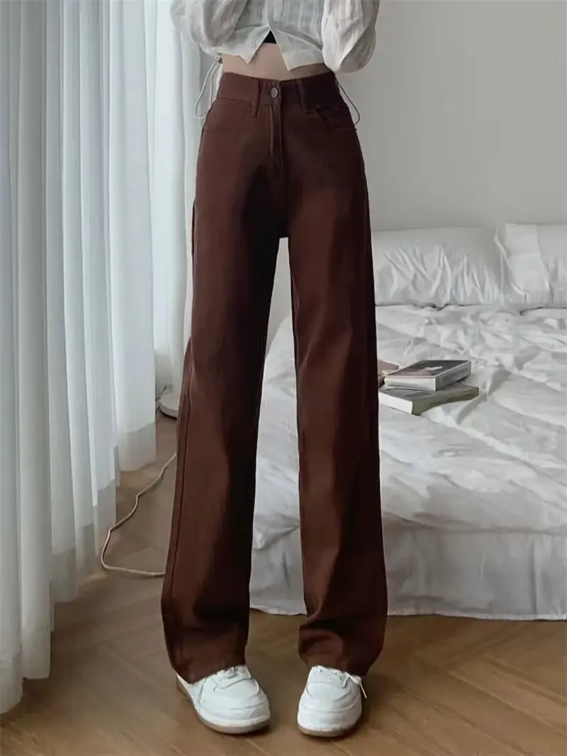 Washed Vintage American Brown Denim Jeans Loose Straight Leg Wide Leg Long Trousers for Men And Women Casual High Waist Sae33cc80a0404efdb0bd37d4905f1270L