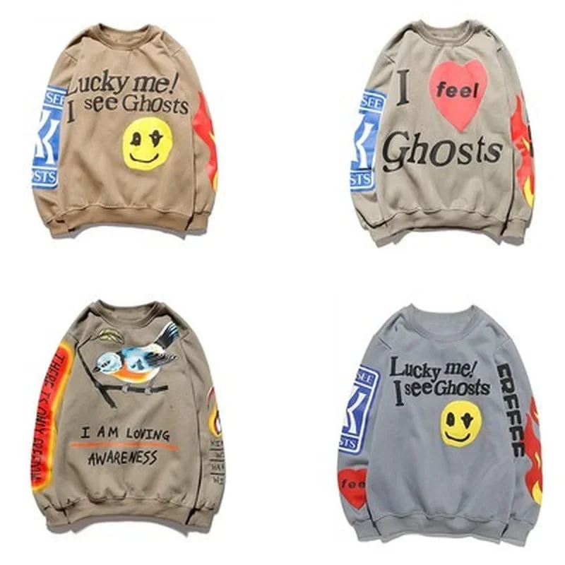 

Kanye Lucky Me I See Ghosts Sweatshirts 3D Foaming Print Fashion Pullover Hoodie Heavyweight Trendy Hip Hop For Men Women