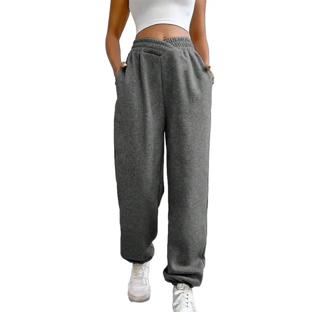 

Women Pants Cozy Stylish Women's Winter Pants High Elastic Waist Warm Pockets Ankle-banded Sports Jogging Trousers Lady Fall