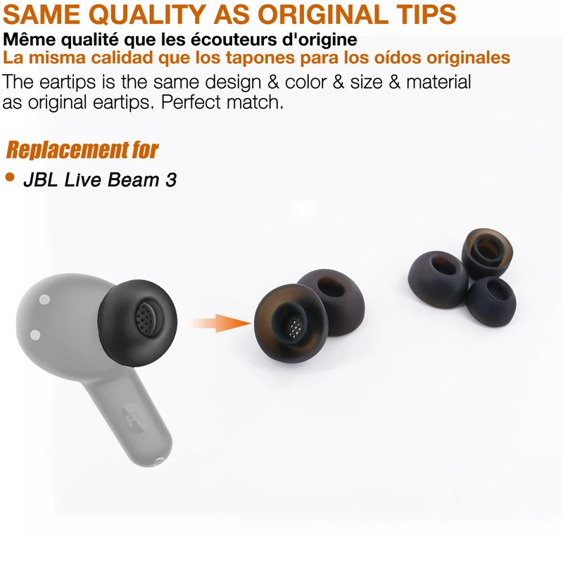 8X Eartips Replacement for JBL Live Beam 3 Earbuds Earpad