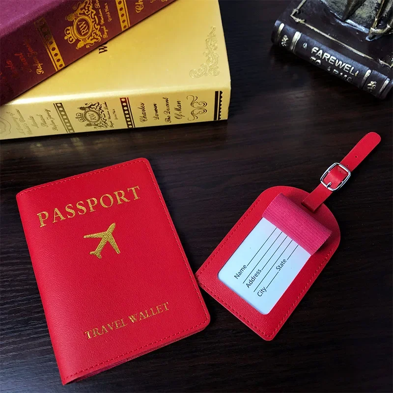 

2pc/set Luggage Tags&Passport Cover Suitcase Identifier Label Baggage Boarding Tag Name ID Address Holder Travel Accessories