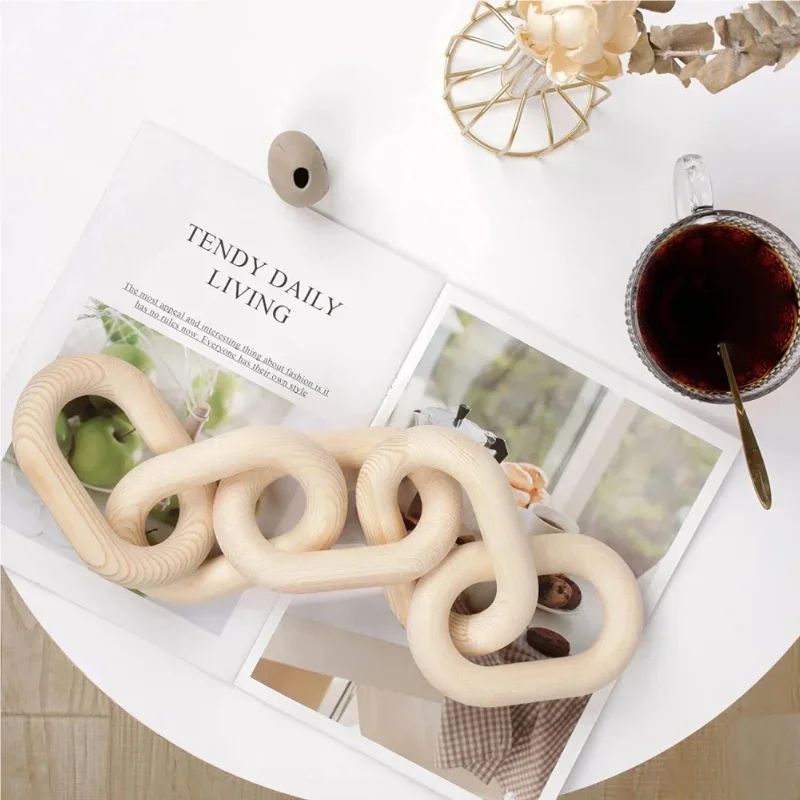 Wooden Chain Link Bohemian Art Hand Carved Modern Ornament Crafts for Farmhouse Bedroom Coffee Rustic Decoration 3