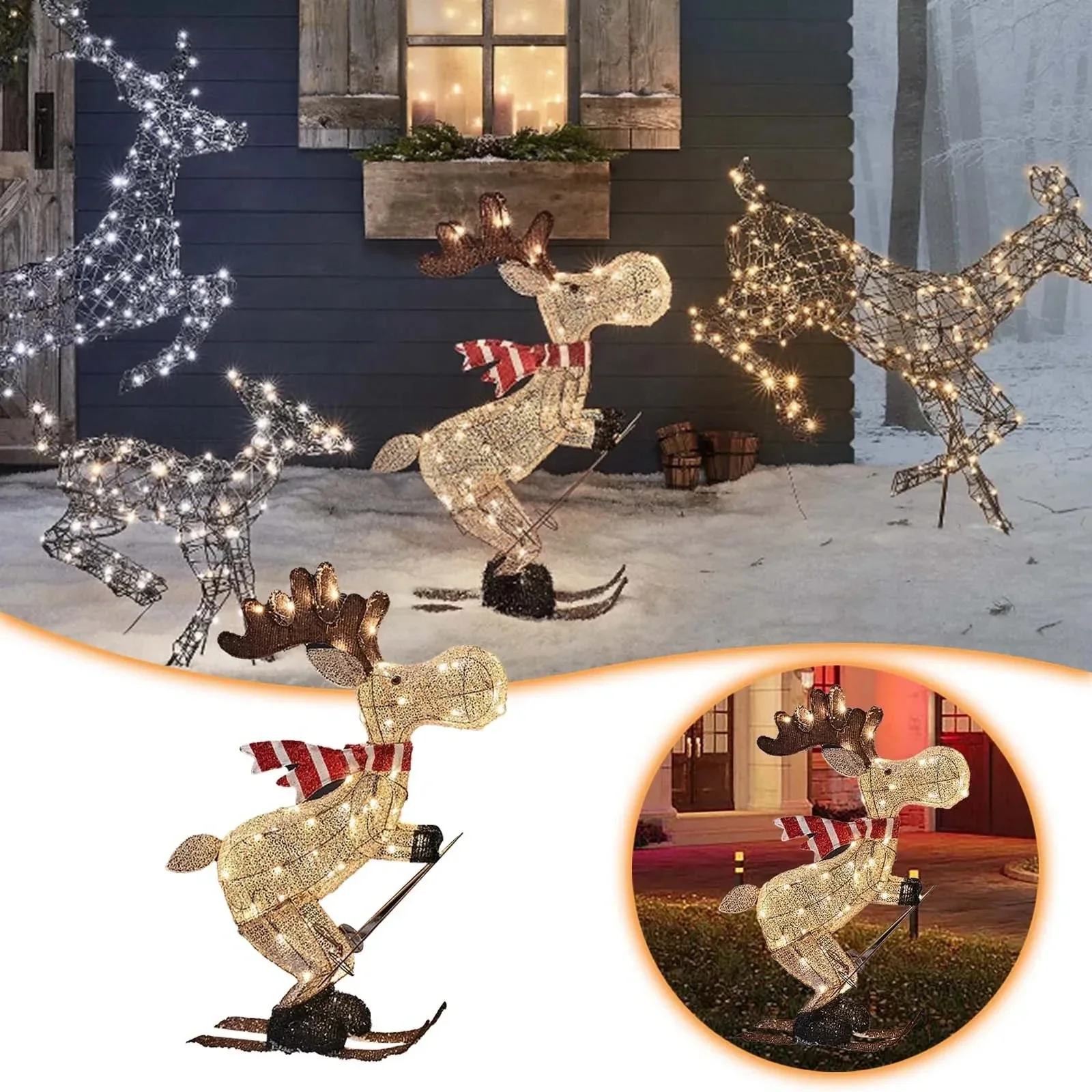

christmas deer with lights LED Deer Shaped Outdoor Yard Decorations Christmas Snowy Decor 2024 new year decorations
