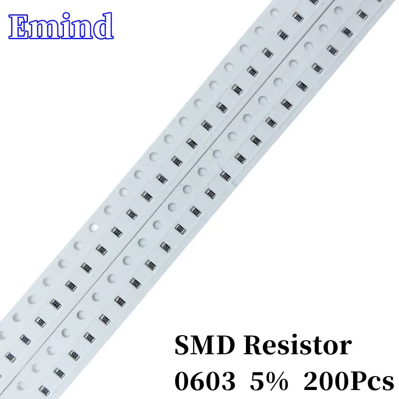 200Pcs 0603 5% Smd Resistor 0R 10 100 120 47 470 560 680Ohm 1K 2K 20K 100K 4.7K 5.6K 6.8K 470K 56K 560K 1M Electronic Components