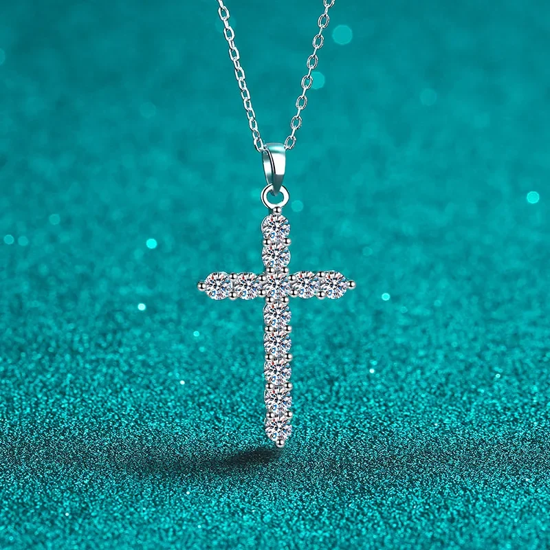 Luxury Platinum Pt950 Necklace Women's Pendant 0.36/0.72/1.2/3.6CT Moissanite Diamond Cross Choker Clavicle Chain Fine Jewelry