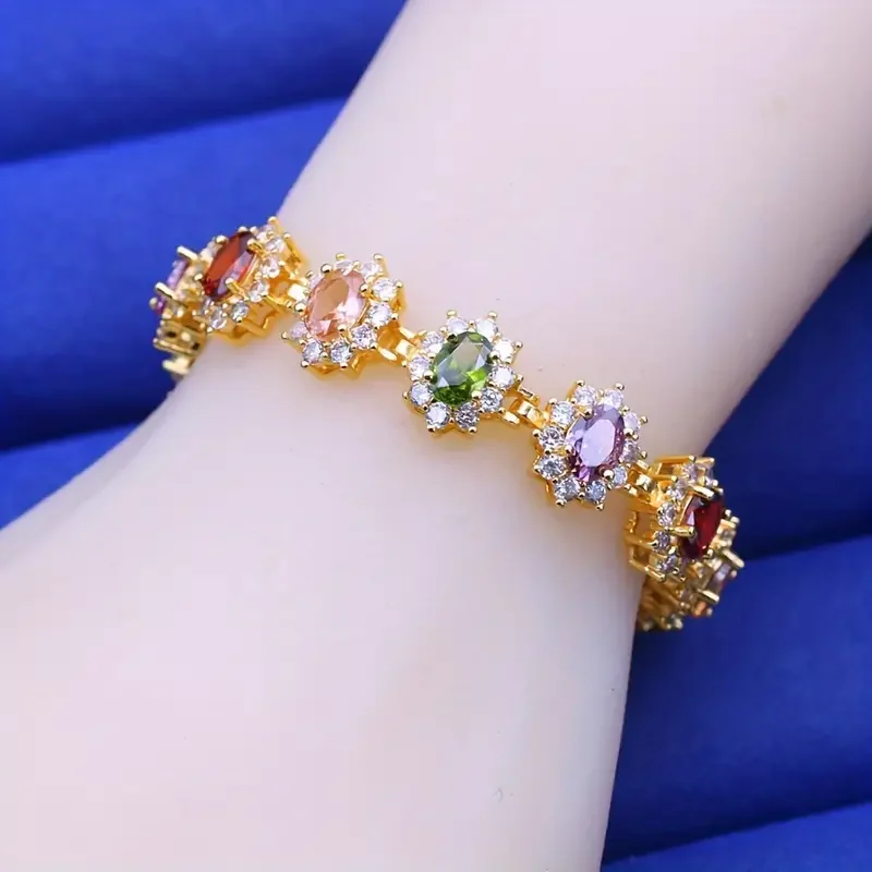 Elegantes Armband im Boho-Stil mit mehrfarbigen Steinen, 18 Karat vergoldeter Zirkonia-Schmuck für Damen – vielseitig einsetzbar für den täglichen Gebrauch und als Geschenk