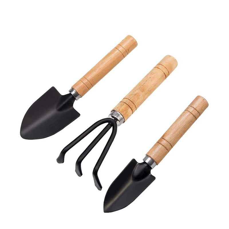 

Set of 3 Mini Garden Tool Hand Planting Tools Small Shovel Rake Spade Wood Handle Planting Tools